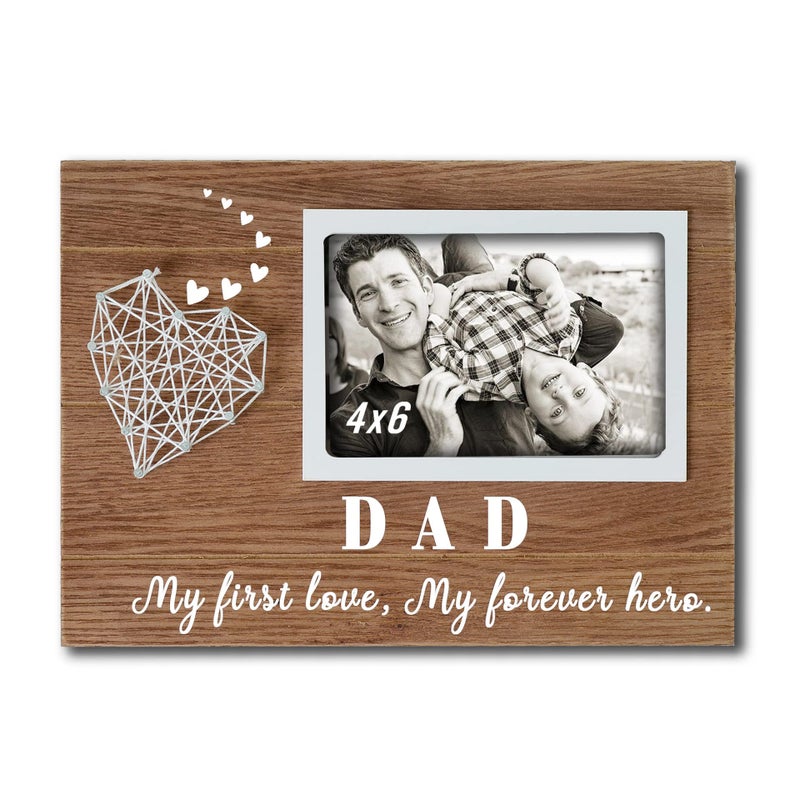Buecasa Dad Gifts from Daughter and Son - Father Picture Frames with String Heart 4x6 Inches - Dad My First Love My Forever Hero - Image 1